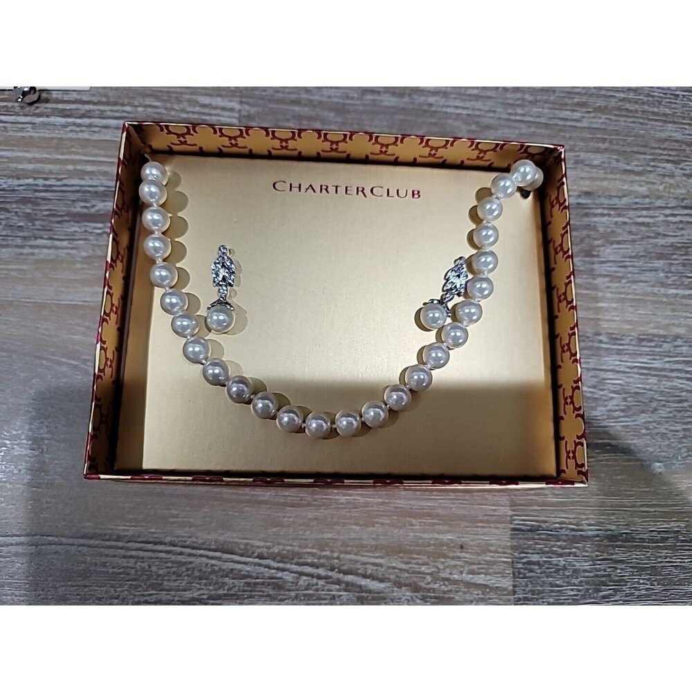 Charter Club & Nine West 2 Necklaces Ruby Pearl & 2 Earrings Pearl Crystal New - Picture 7 of 13